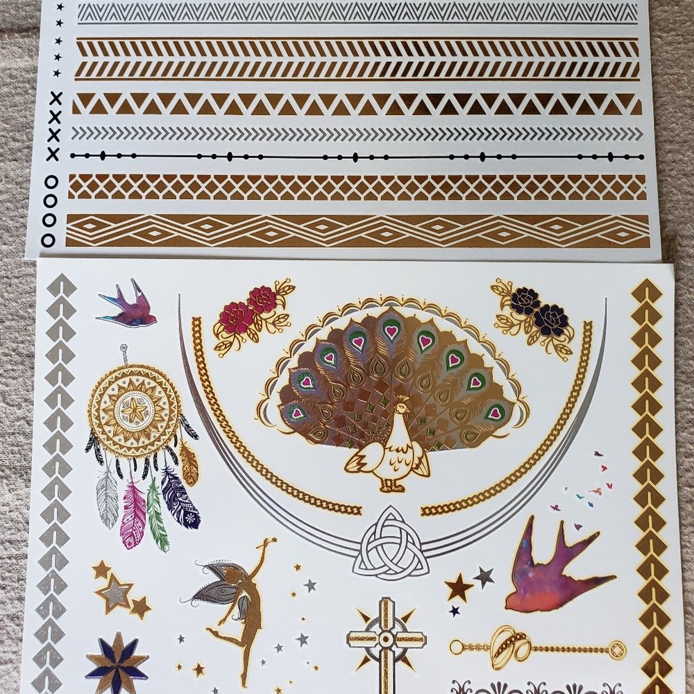 3 sheets Golden Silver Temporary Tattoo - Picture 4 of 14